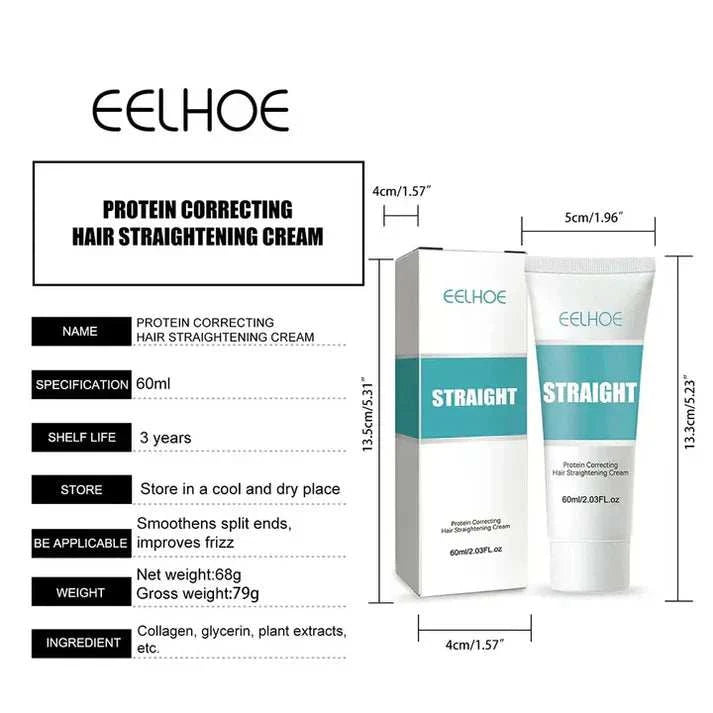 Silk & Gloss Hair Straightening Cream packaging with 60ml tube and box, detailing product information and specifications.