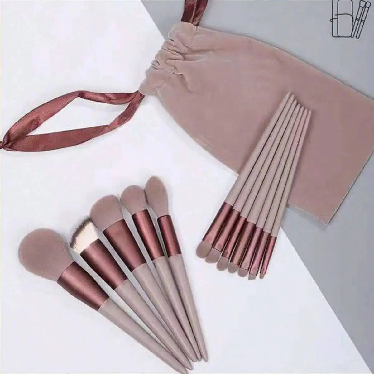 13pcs pink professional makeup brush set with soft fur, including brushes for eye shadow, foundation, blush, and more.