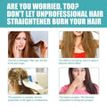 Anti-hair damage message highlighting concerns about unprofessional hair straighteners and their negative effects.