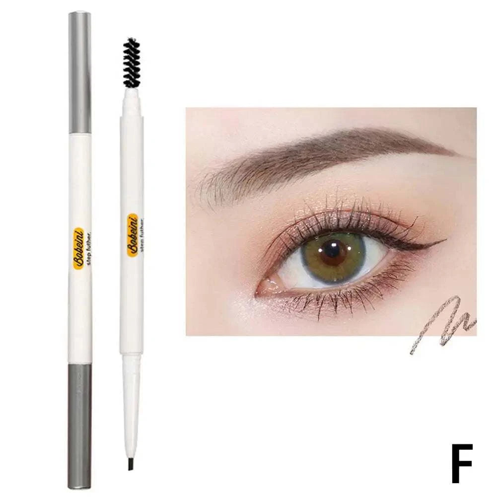 Waterproof microblading eyebrow pen set with fine-tipped applicator and eye makeup example.