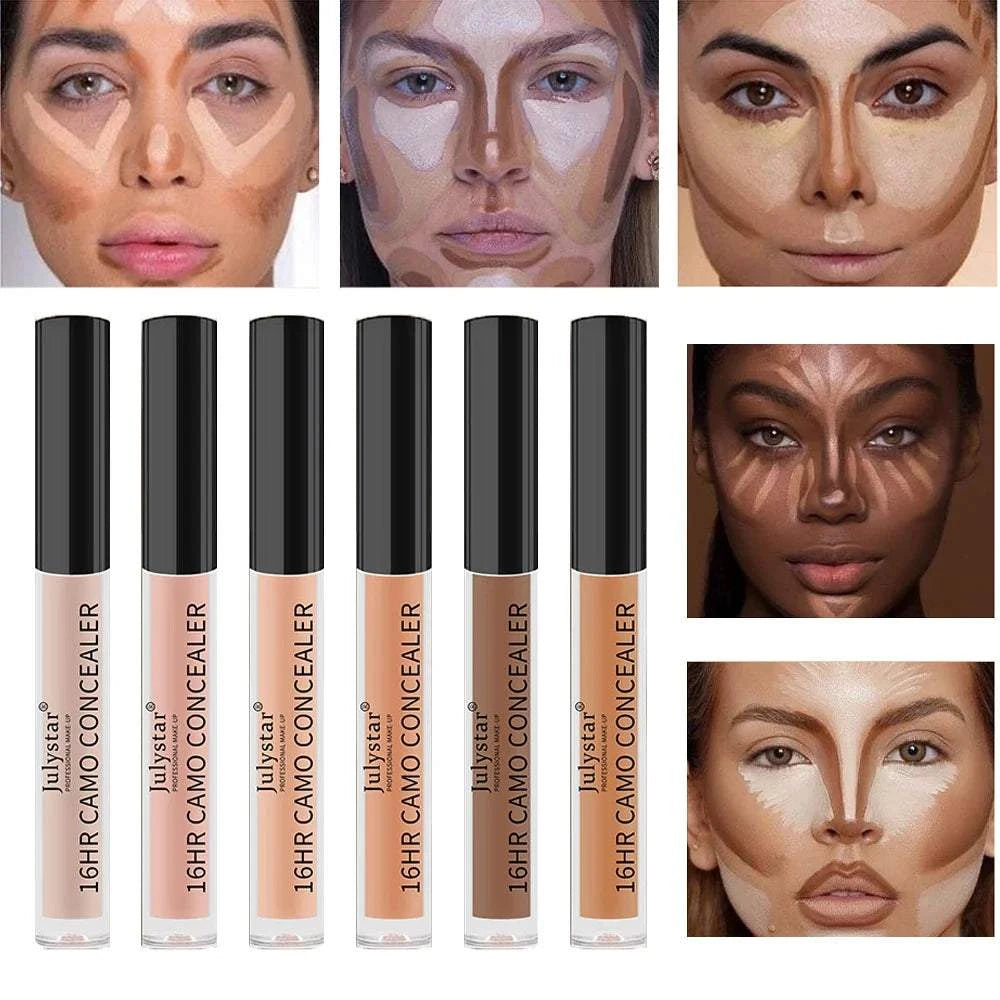 6 colors liquid concealer for dark circles and freckle coverage, moisturizing and oil control, before and after application.