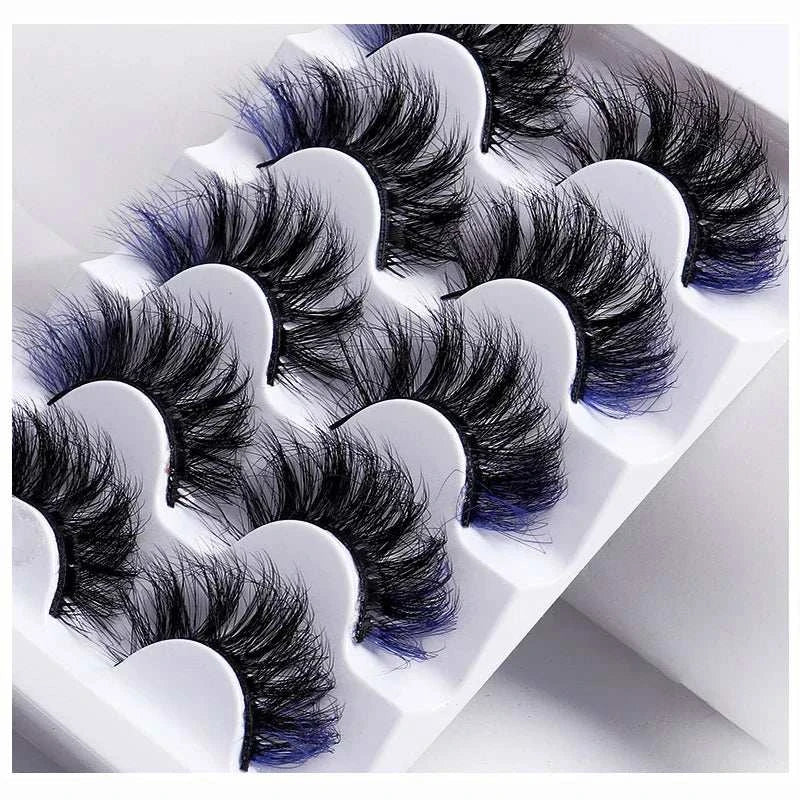 7 pairs of colorful volume fake eyelashes in a box, premium mink material, vibrant hues.