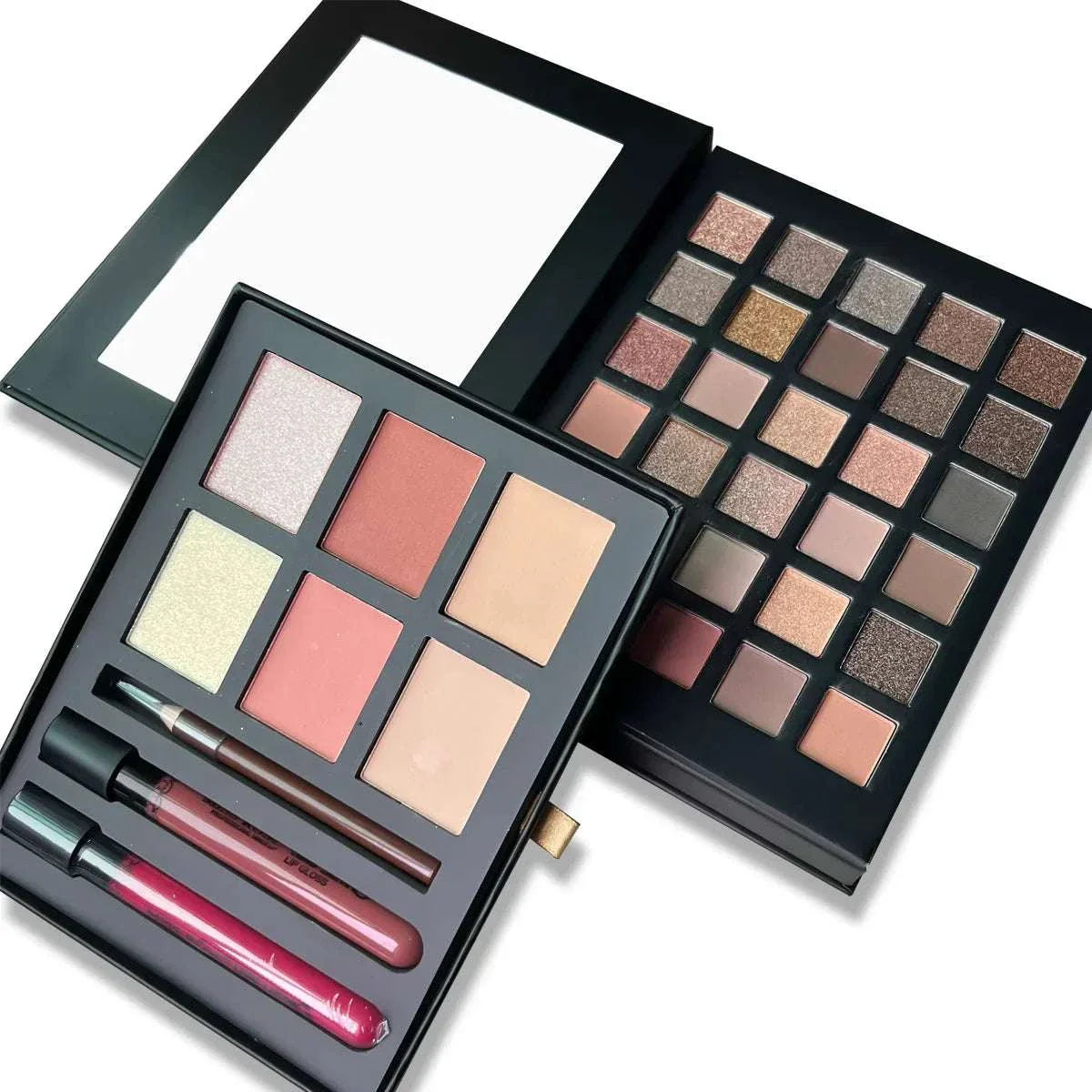 MISS ROSE Pearl/Matte Book Beauty Set with 30 eyeshadow colors, 4 blushes, 2 concealers, 2 lip glosses, and 1 eyebrow pencil.