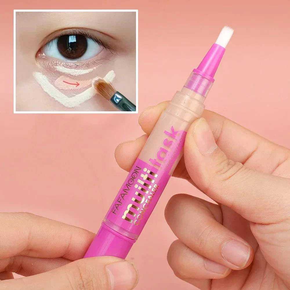 Liquid concealer pen for full coverage of dark circles, acne, pores; matte finish makeup.