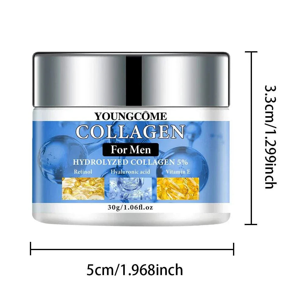 Collagen firming and moisturizing cream for men with retinol, vitamin E, and hyaluronic acid for smooth, brightened skin.