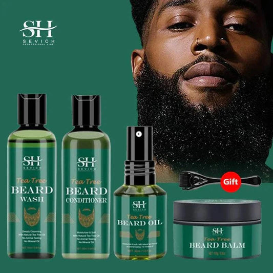 Beard Growth Oil for Men with Tea Tree, Moustache Conditioner, Beard Care Set - 4pcs- Vividbella