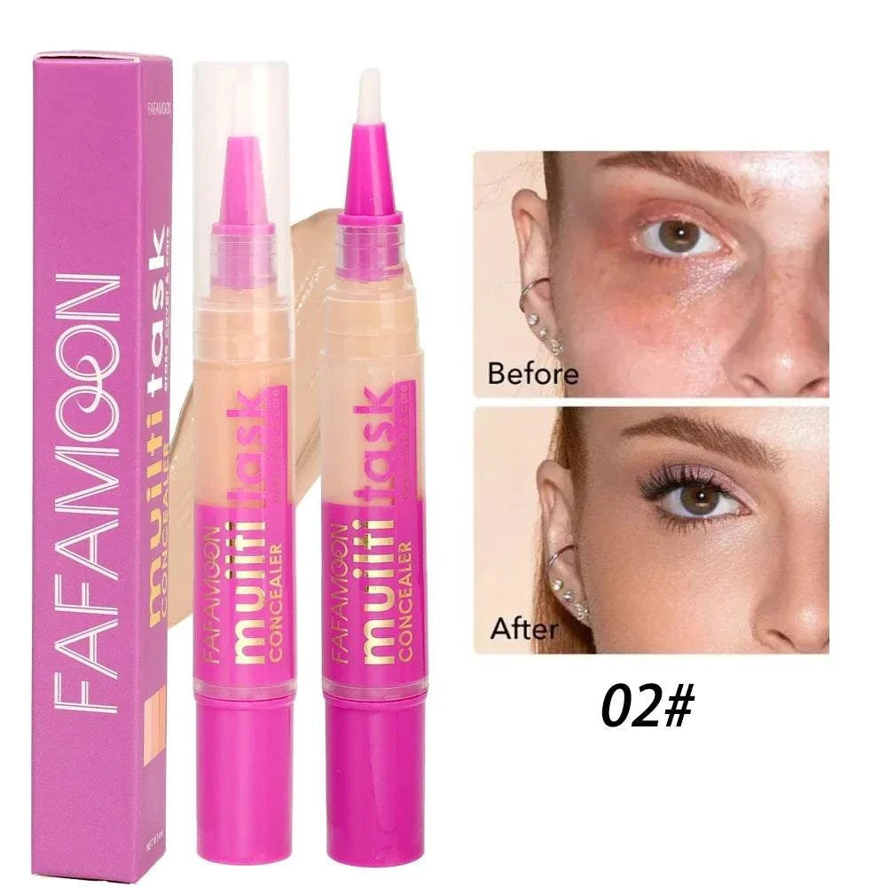 Liquid concealer pen for full coverage of dark circles, acne, pores; matte finish makeup.