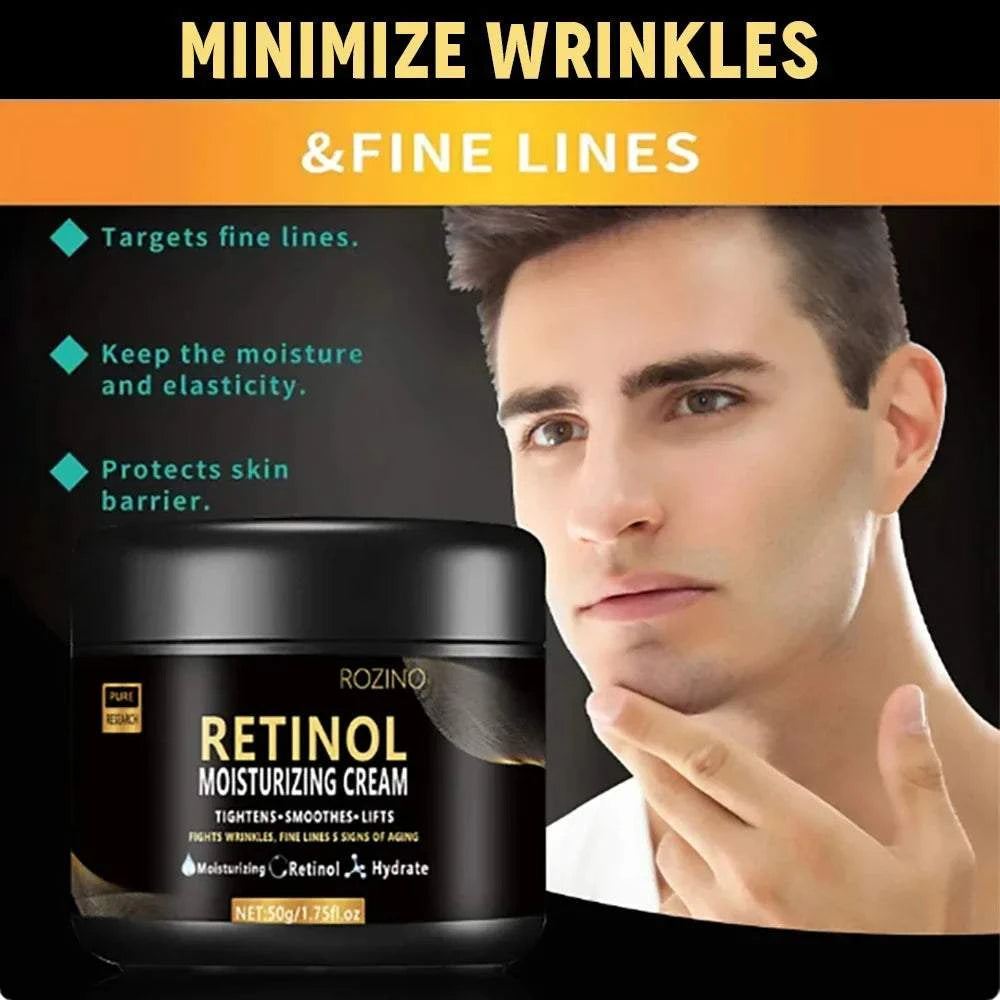 Men's retinol face moisturizer with anti-wrinkle and pore-shrinking features.