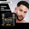 Men's retinol face moisturizer with anti-wrinkle and pore-shrinking features.