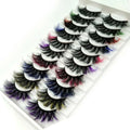 7 pairs of vibrant mink fake eyelashes in a box with volume and color for glamorous eyes.