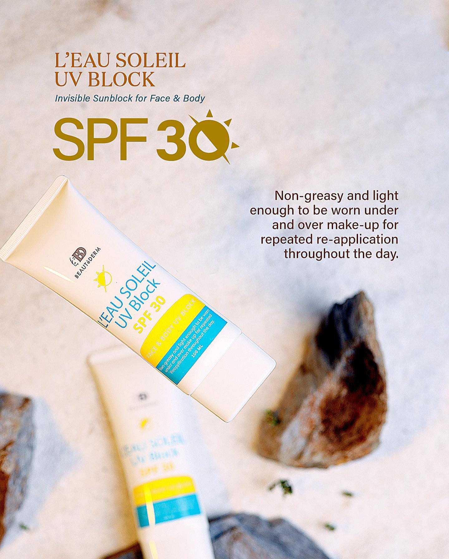 L'eau Soleil UV Block Lotion (SPF 30) Face and Body Sunblock 100ml - vividbella