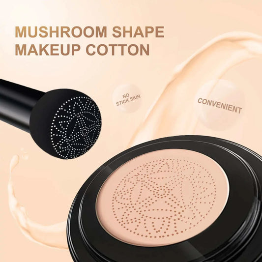 Moisturizing cream concealer makeup with mushroom-shaped applicator.