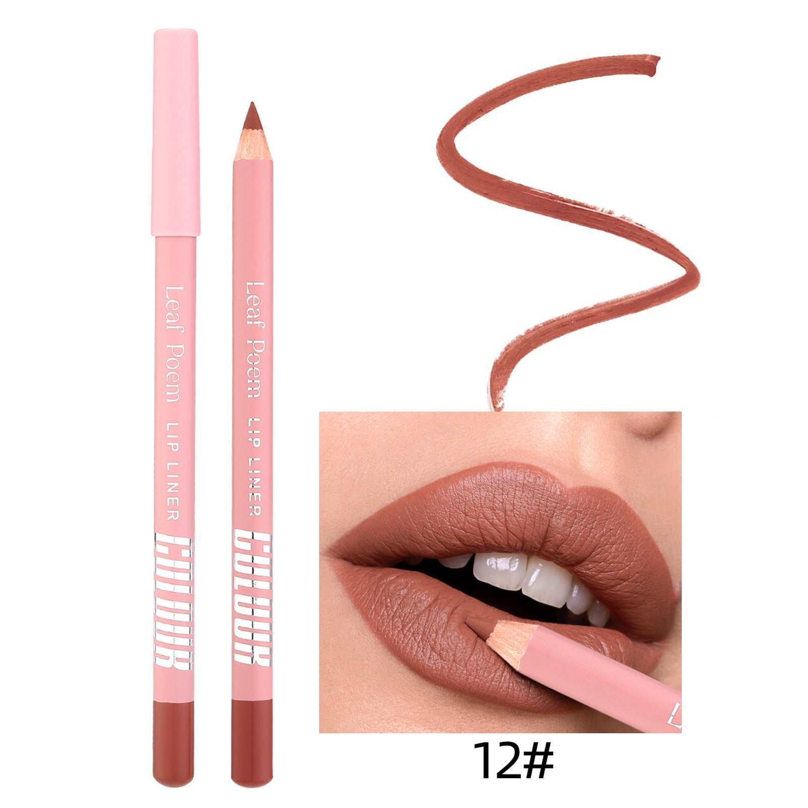 12 Color Matte Lipstick Lip Liner in shade 12# with packaging and swatch.