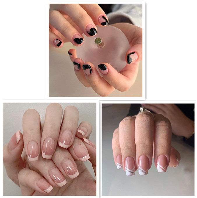 Oblique French Simple Wearing Manicure Finished Fake Nails - vividbella