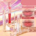 Transparent lip gloss with moisturizing formula, featuring shades like White Peach Qingshui and Merlot Bubble, enhancing natural lip complexion.