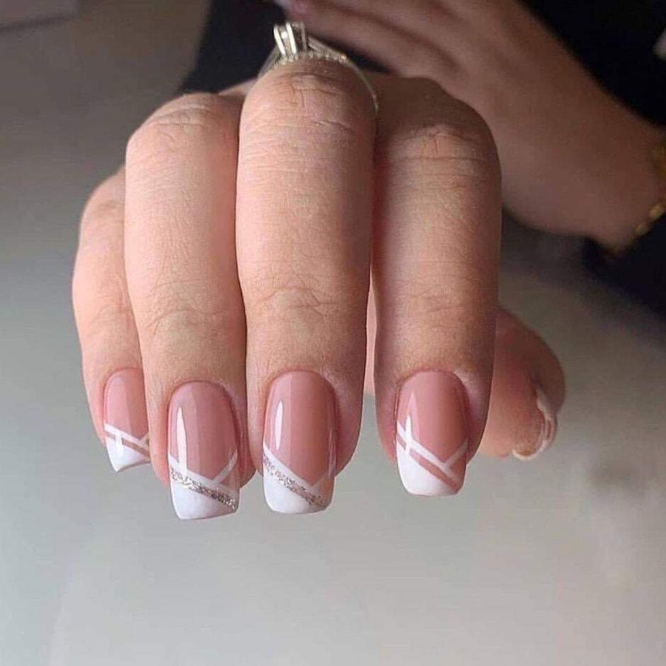 Oblique French Simple Wearing Manicure Finished Fake Nails - vividbella