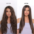 COLOR WOW Dream Coat Anti-Frizz Hair Mask Spray before and after results, showing transformation from frizzy to sleek, shiny hair.