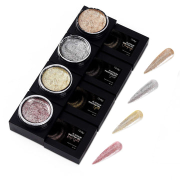 Platinum Gel Set with four sparkling colors, long-lasting and cruelty-free.