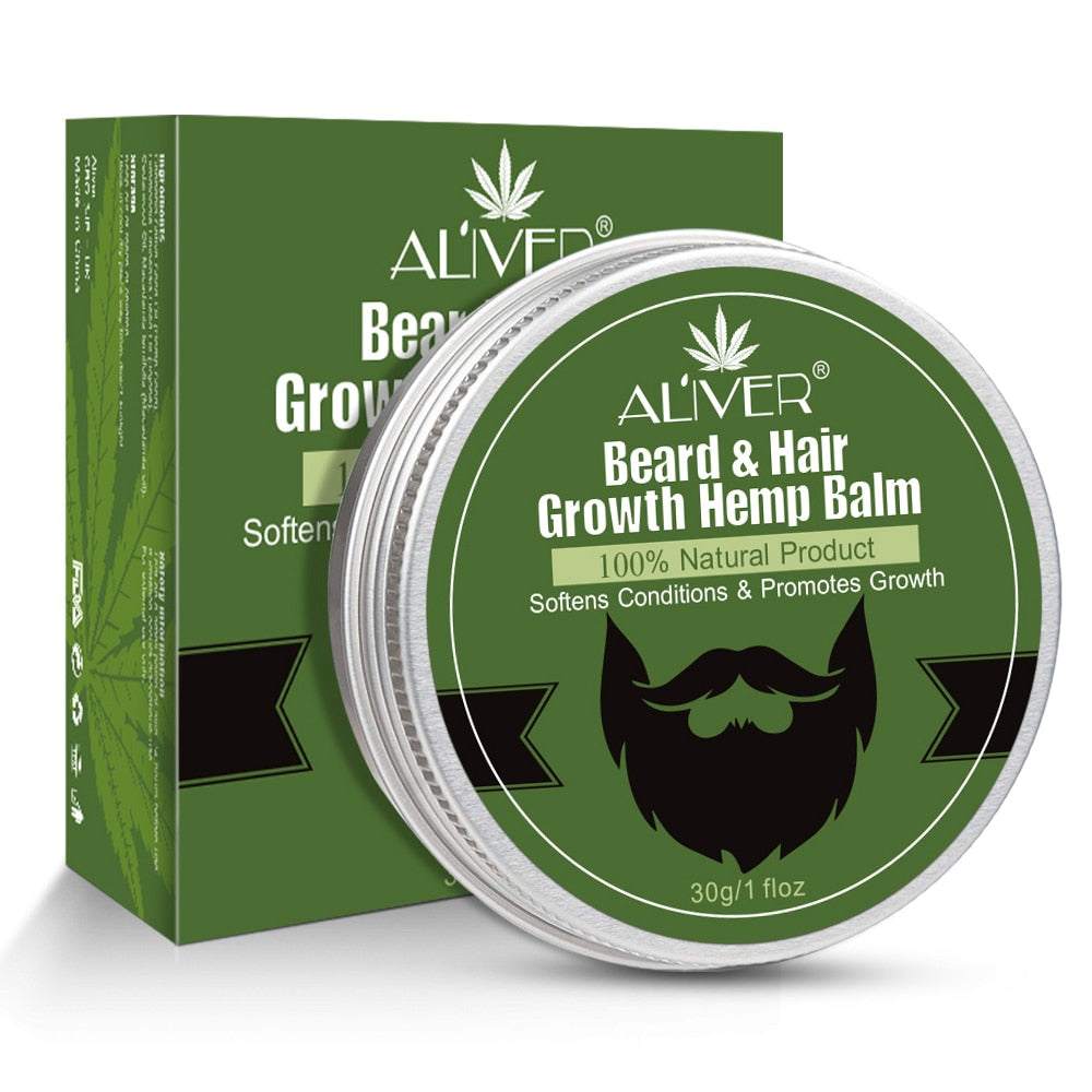 Natural hemp beard growth balm, 30ml, moisturizing and smoothing.